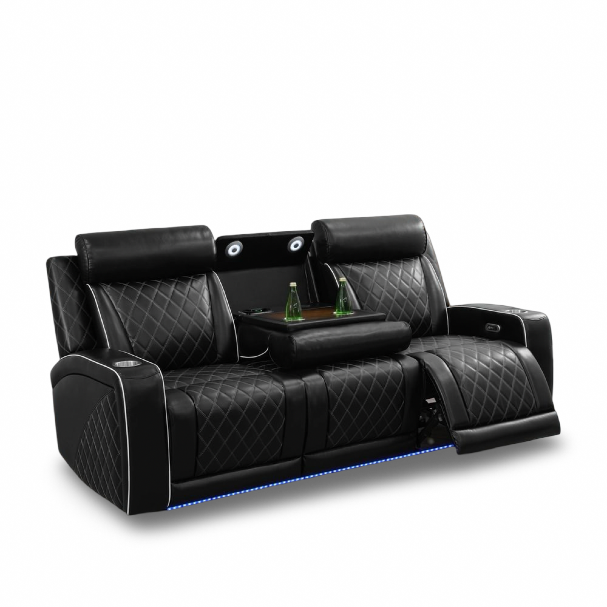 Balck Herringbone Reclining loveseat ,Sofa w/ LED