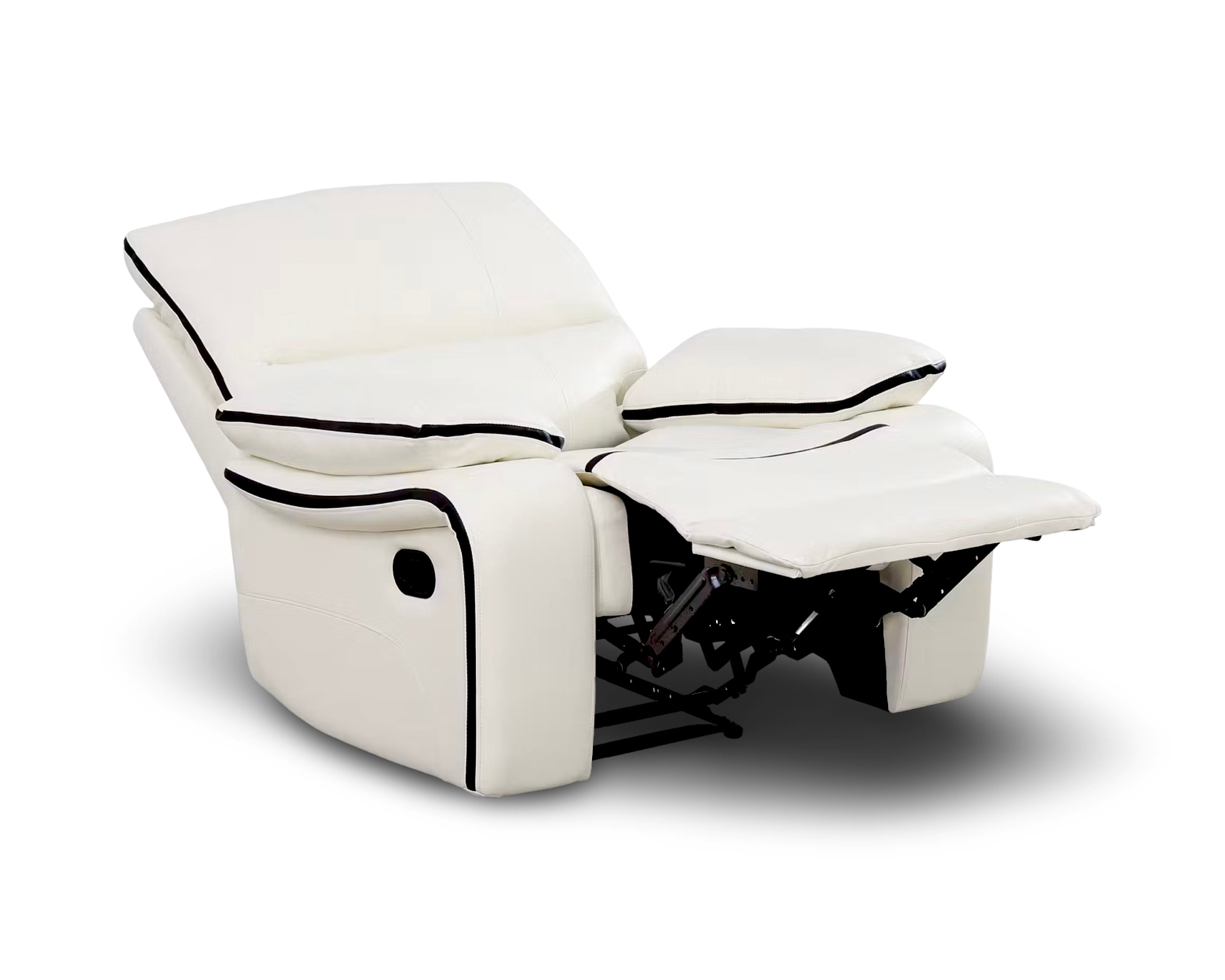 Ivory & Balck Piping/Welting Leather Recliner Modern Comfort Chair