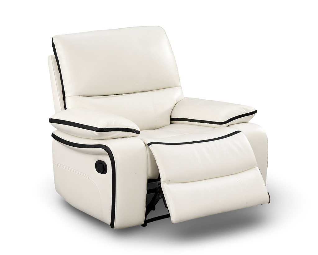 Ivory & Balck Piping/Welting Leather Recliner Modern Comfort Chair