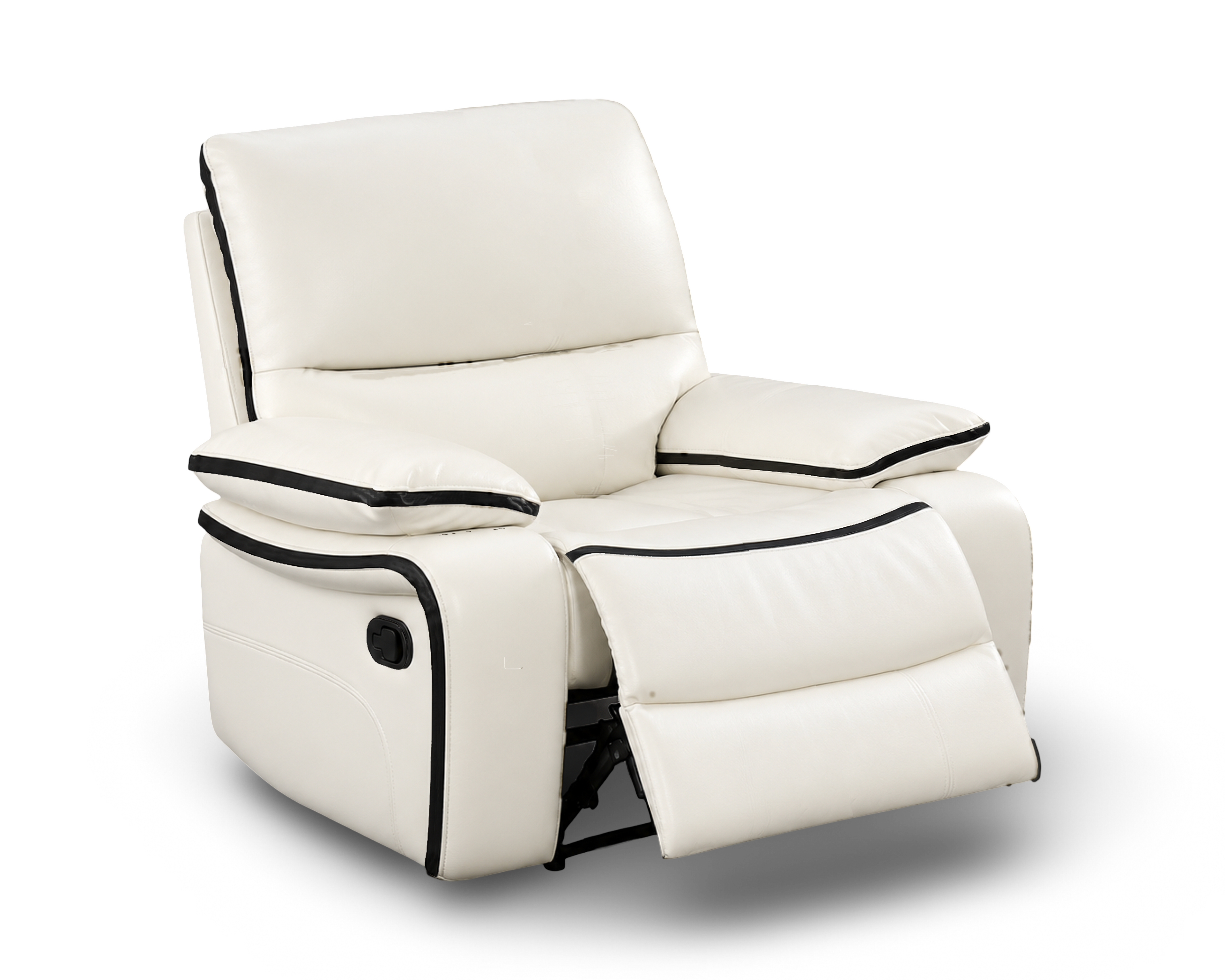 Ivory & Balck Piping/Welting Leather Recliner Modern Comfort Chair