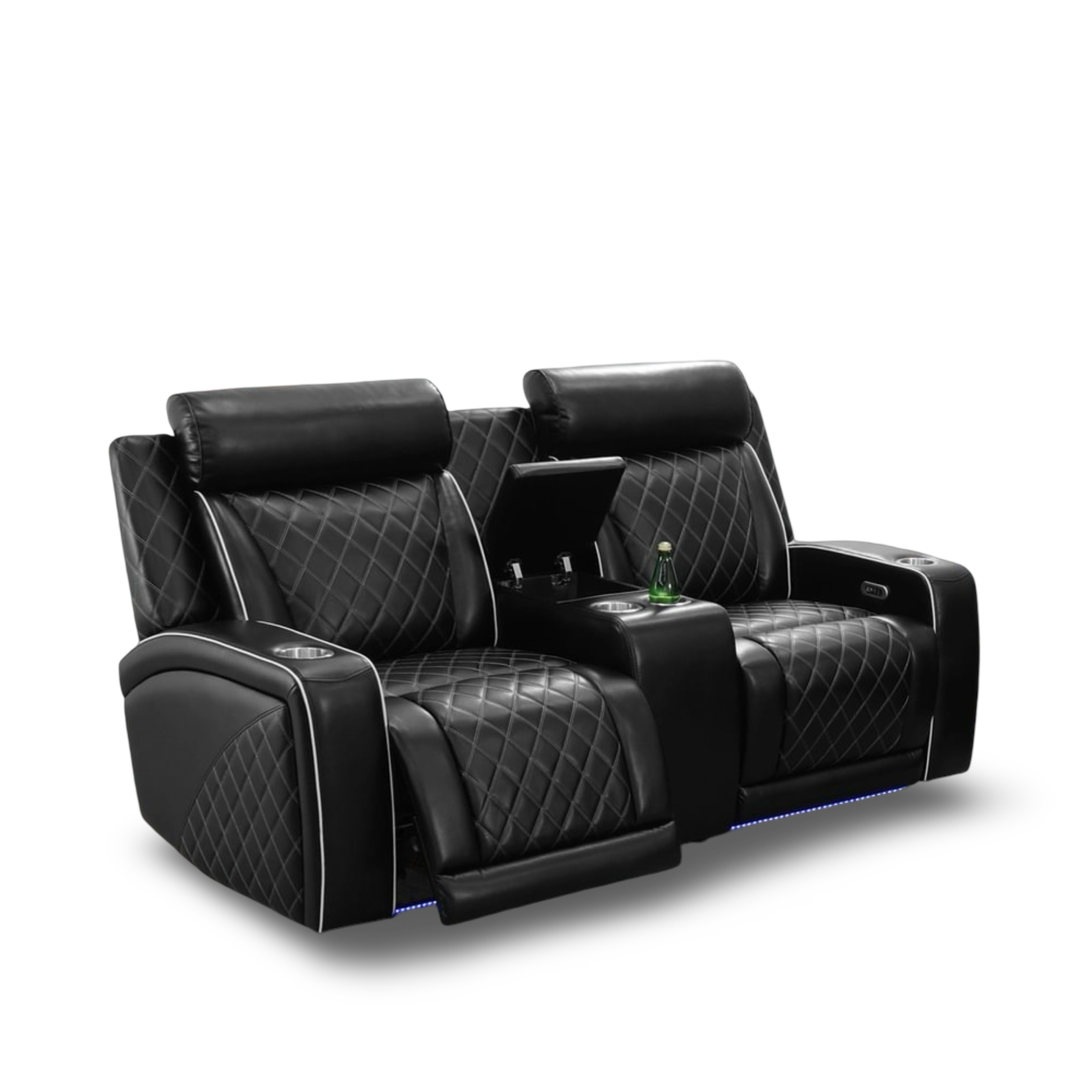 Balck Herringbone Reclining loveseat ,Sofa w/ LED