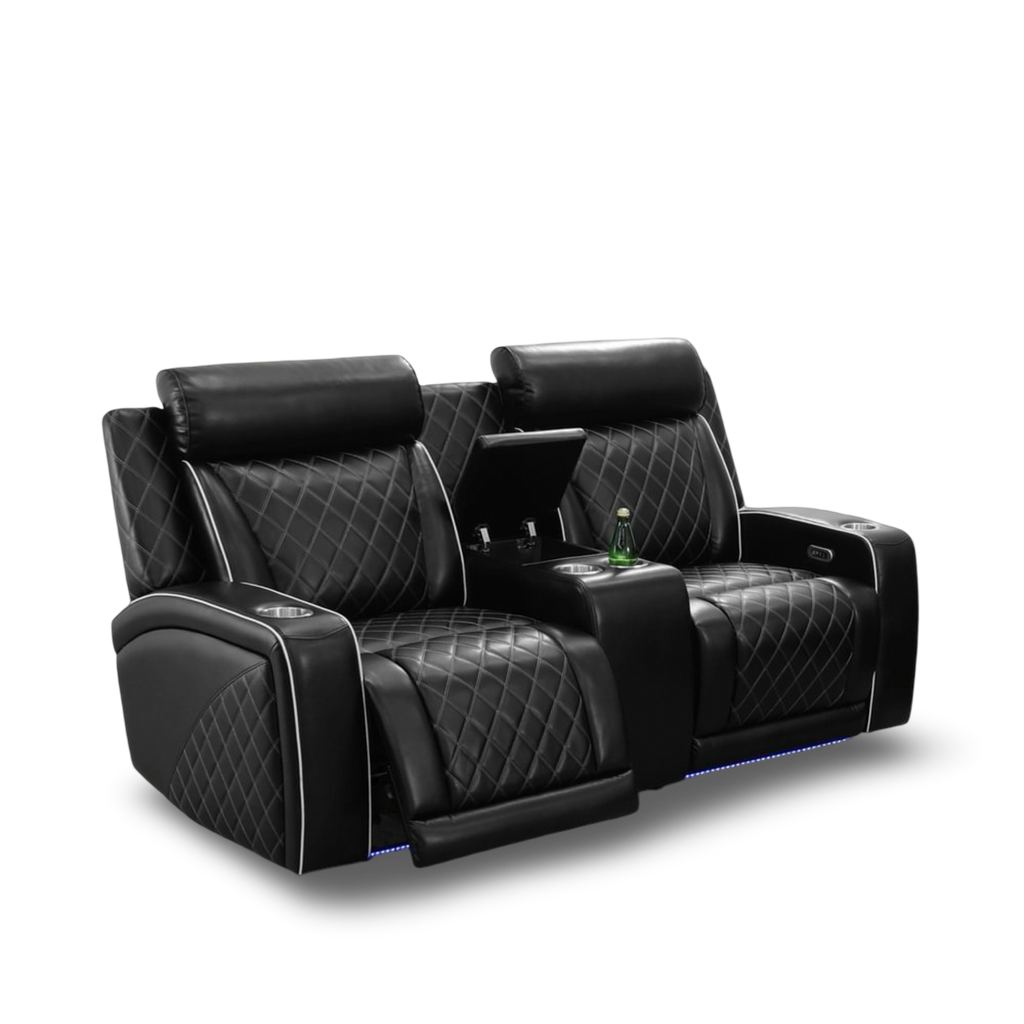 Balck Herringbone Reclining loveseat ,Sofa w/ LED