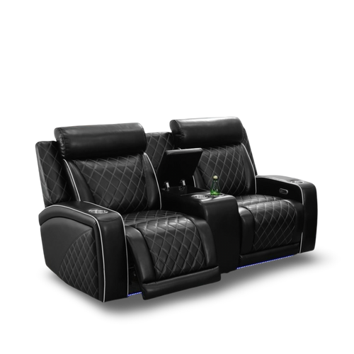 Balck Herringbone Reclining loveseat ,Sofa w/ LED