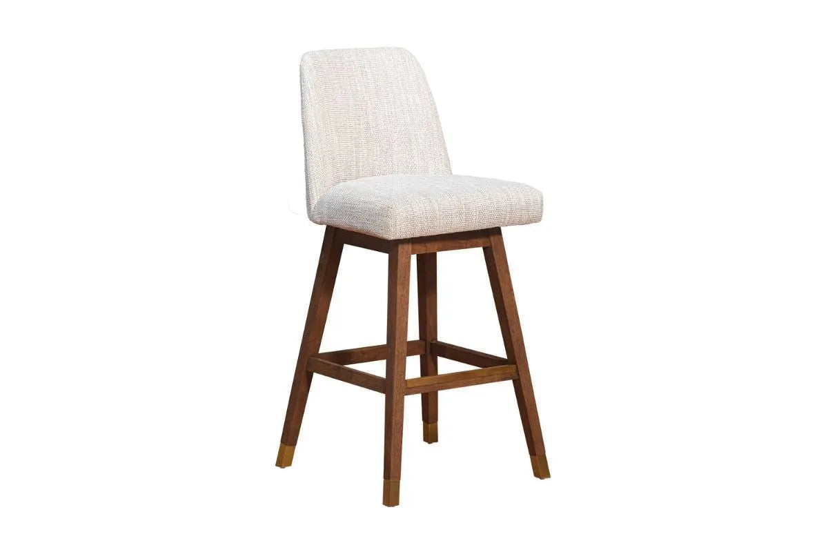 Amelia upholstered swivel bar stool in beige - angle