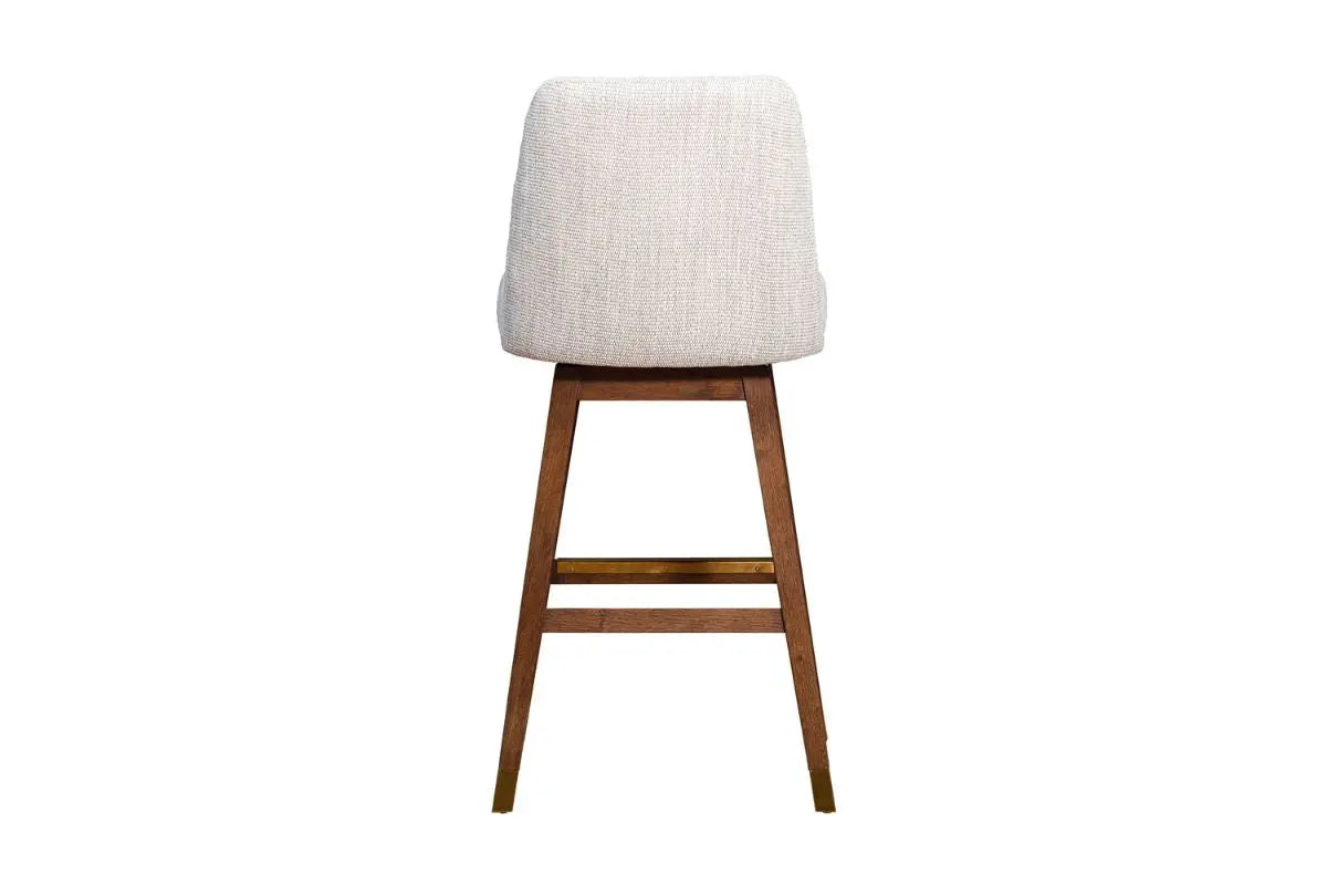 Amelia upholstered swivel bar stool in beige - back