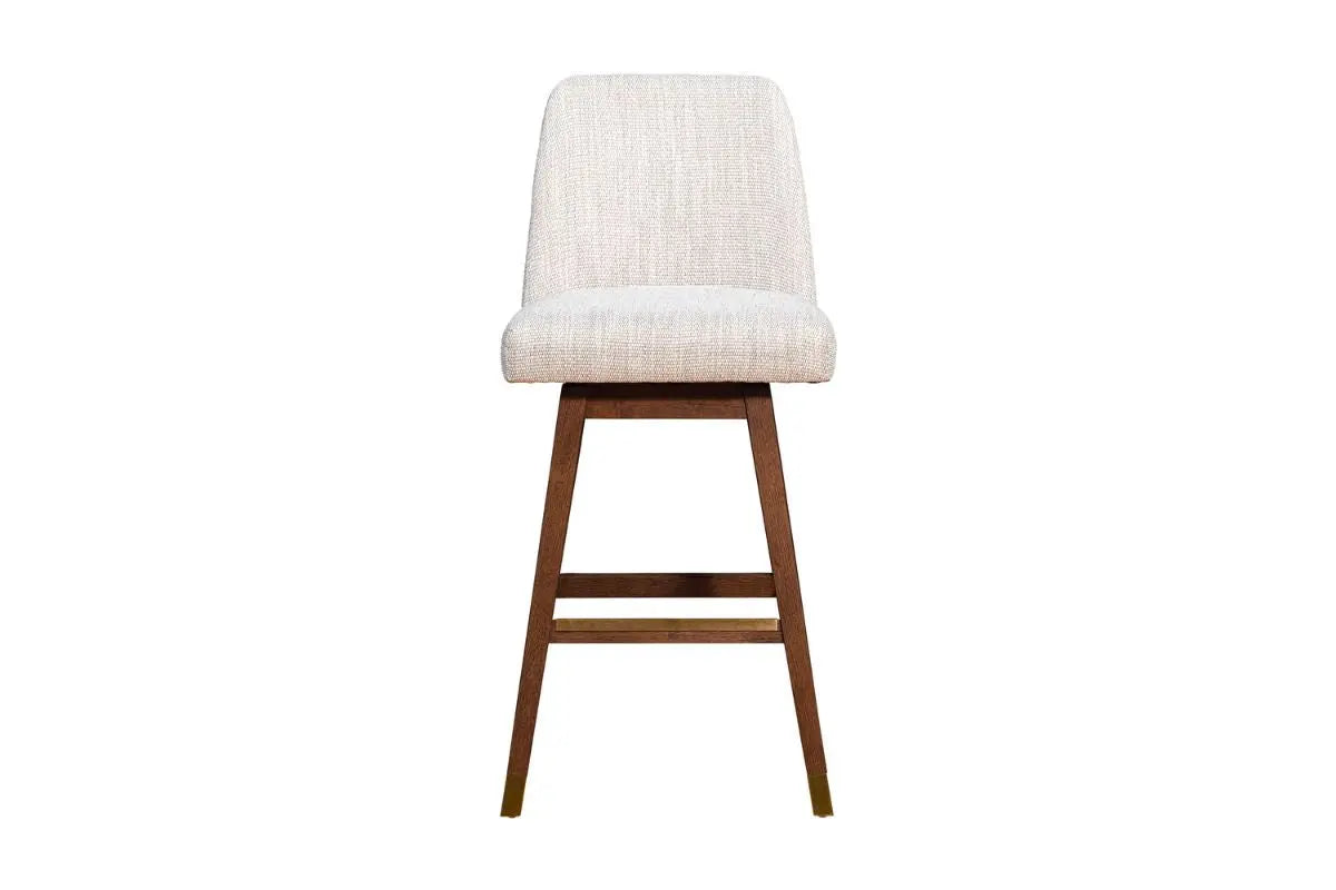 Amelia upholstered swivel bar stool in beige - front