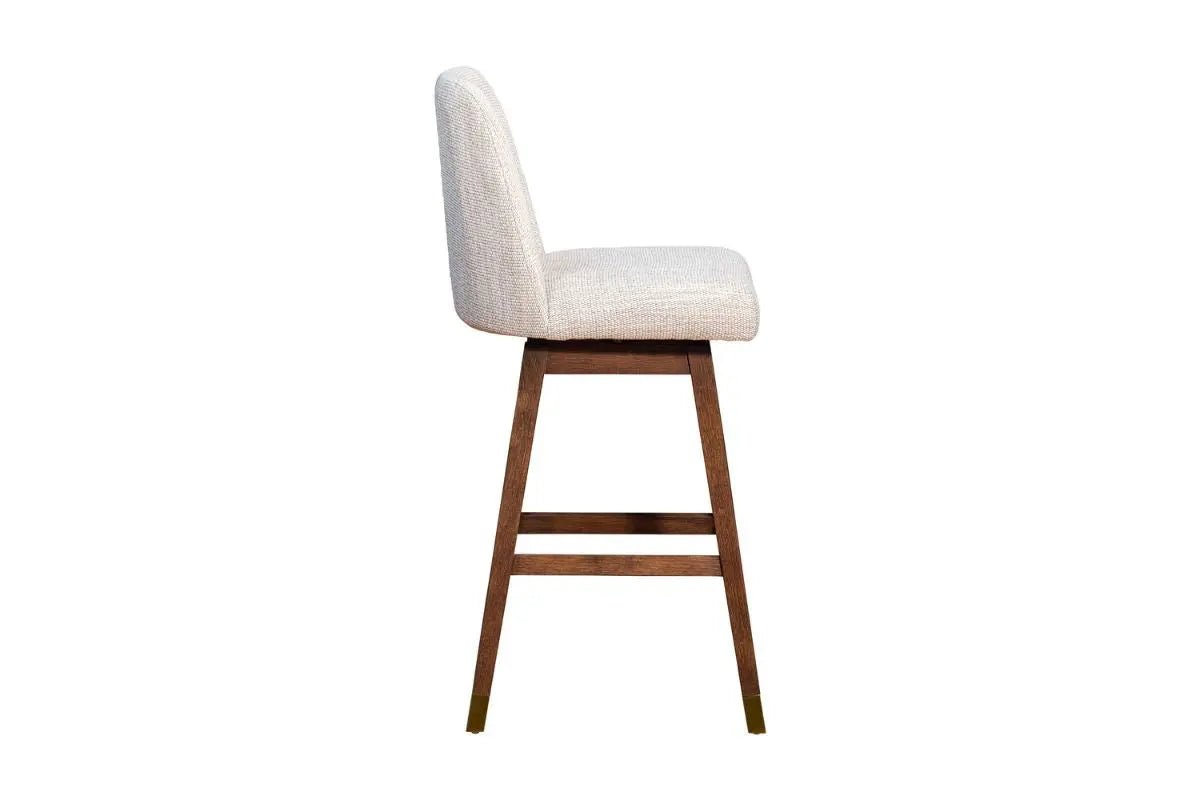 Amelia upholstered swivel bar stool in beige - side