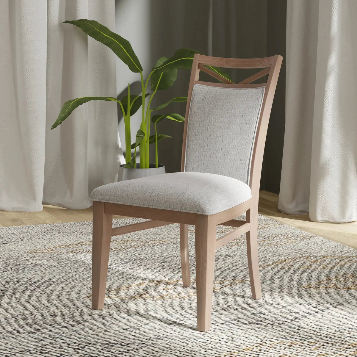Americana cotton dining chairs in room setting - angle view