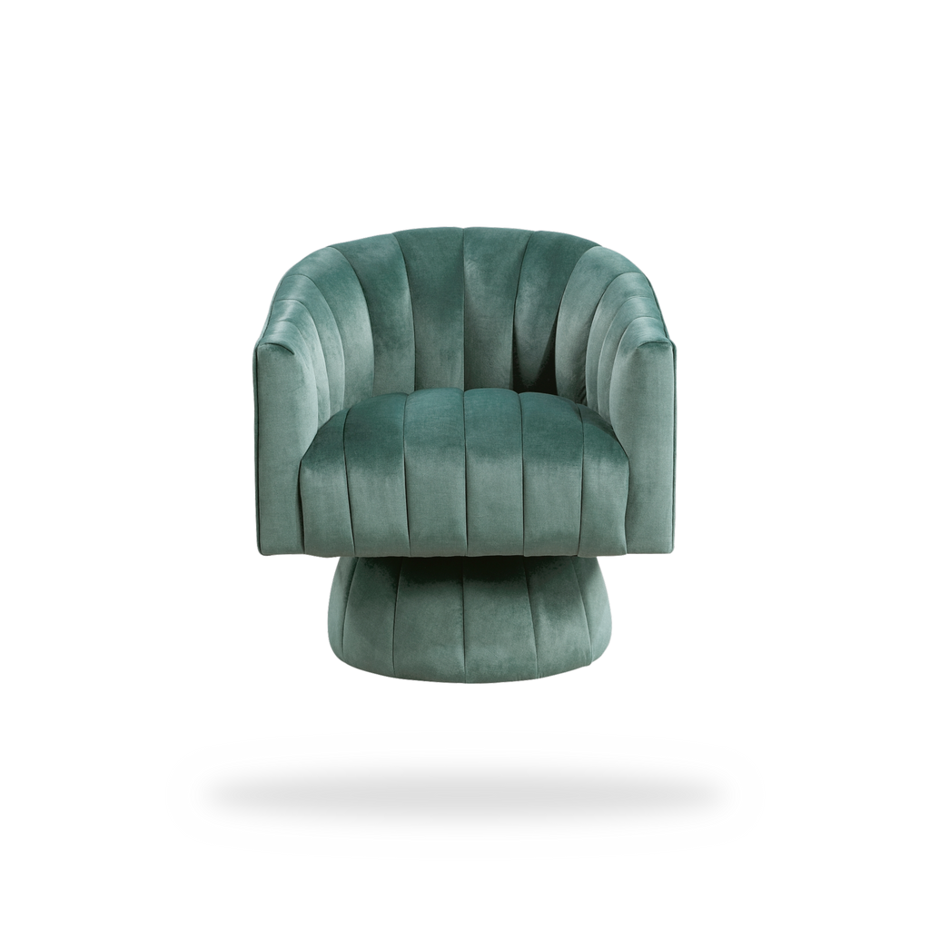 Bristol dark green velvet swivel chair complete front view