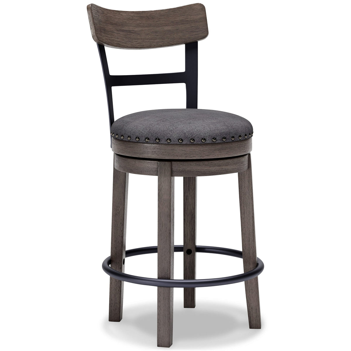Caitbrook Counter Height Swivel Stool in Gray - angled view