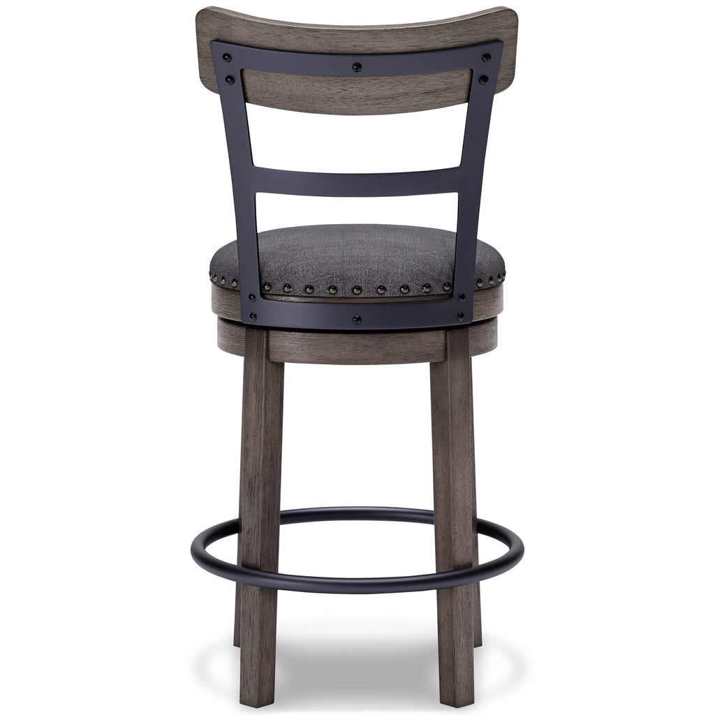 Caitbrook Counter Height Swivel Stool in Gray - back view