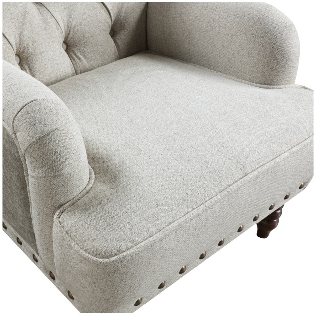 Carol textured fabric accent chair clean upholstery detail