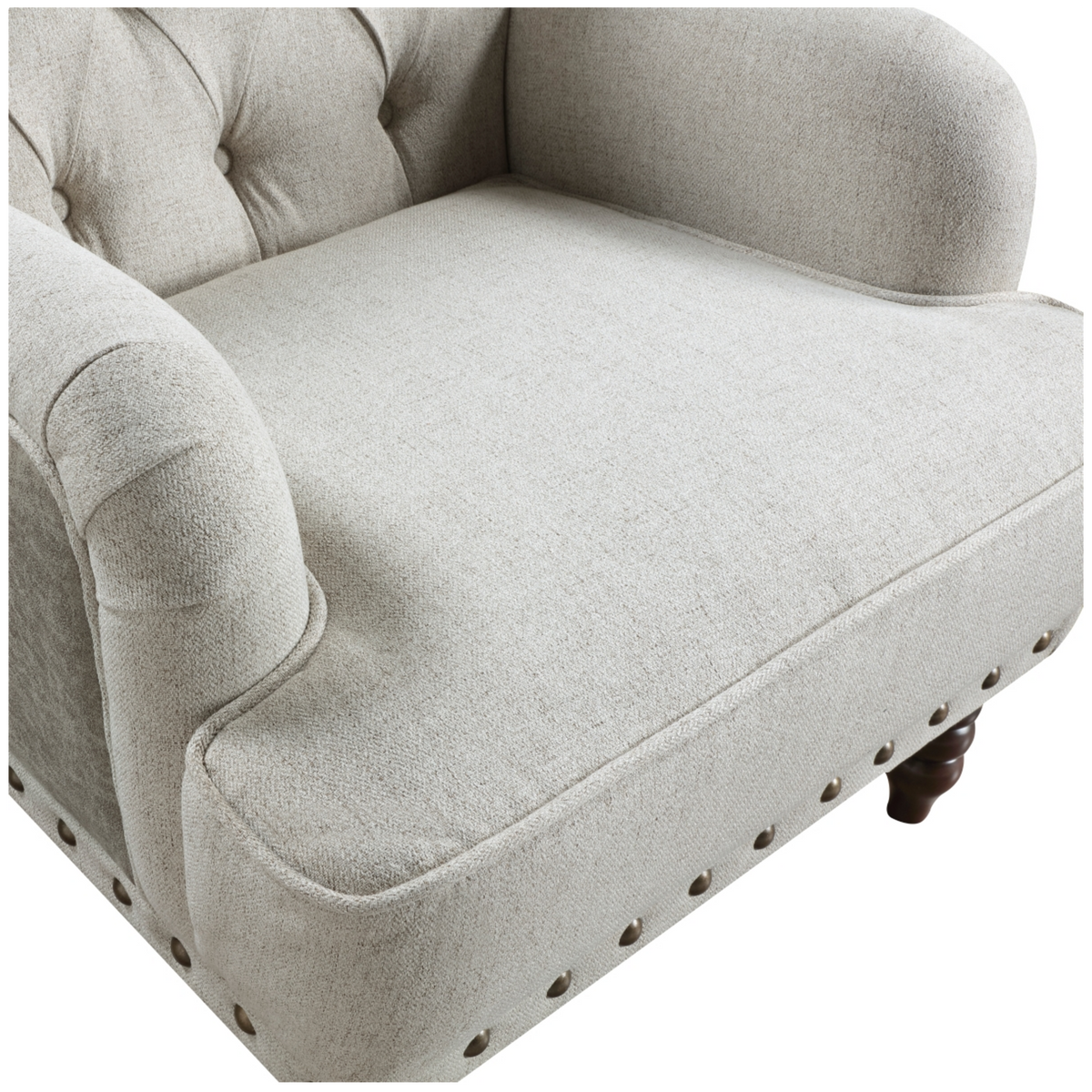 Carol textured fabric accent chair clean upholstery detail