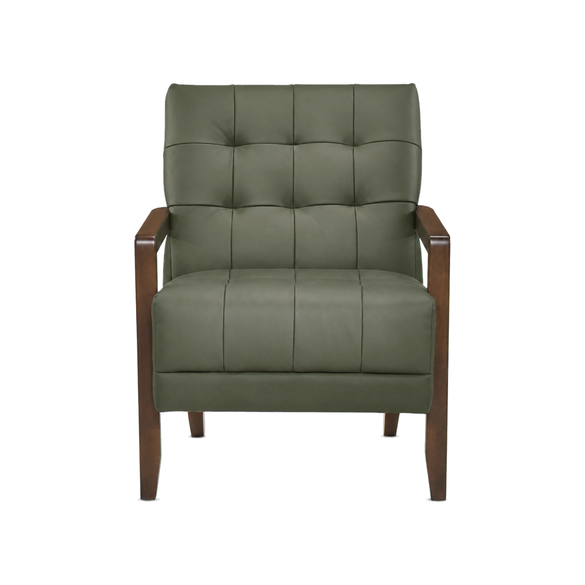 Crafton green leather accent chair complete front view