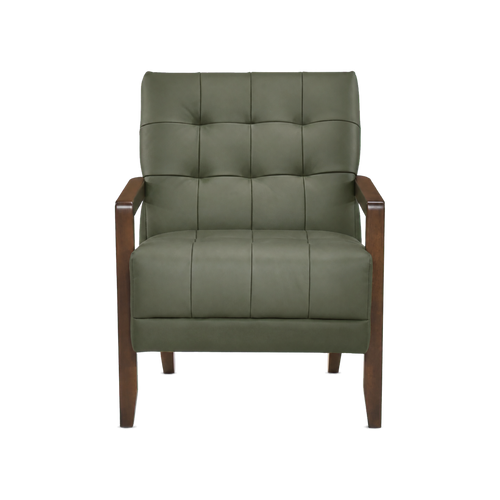 Crafton green leather accent chair complete front view