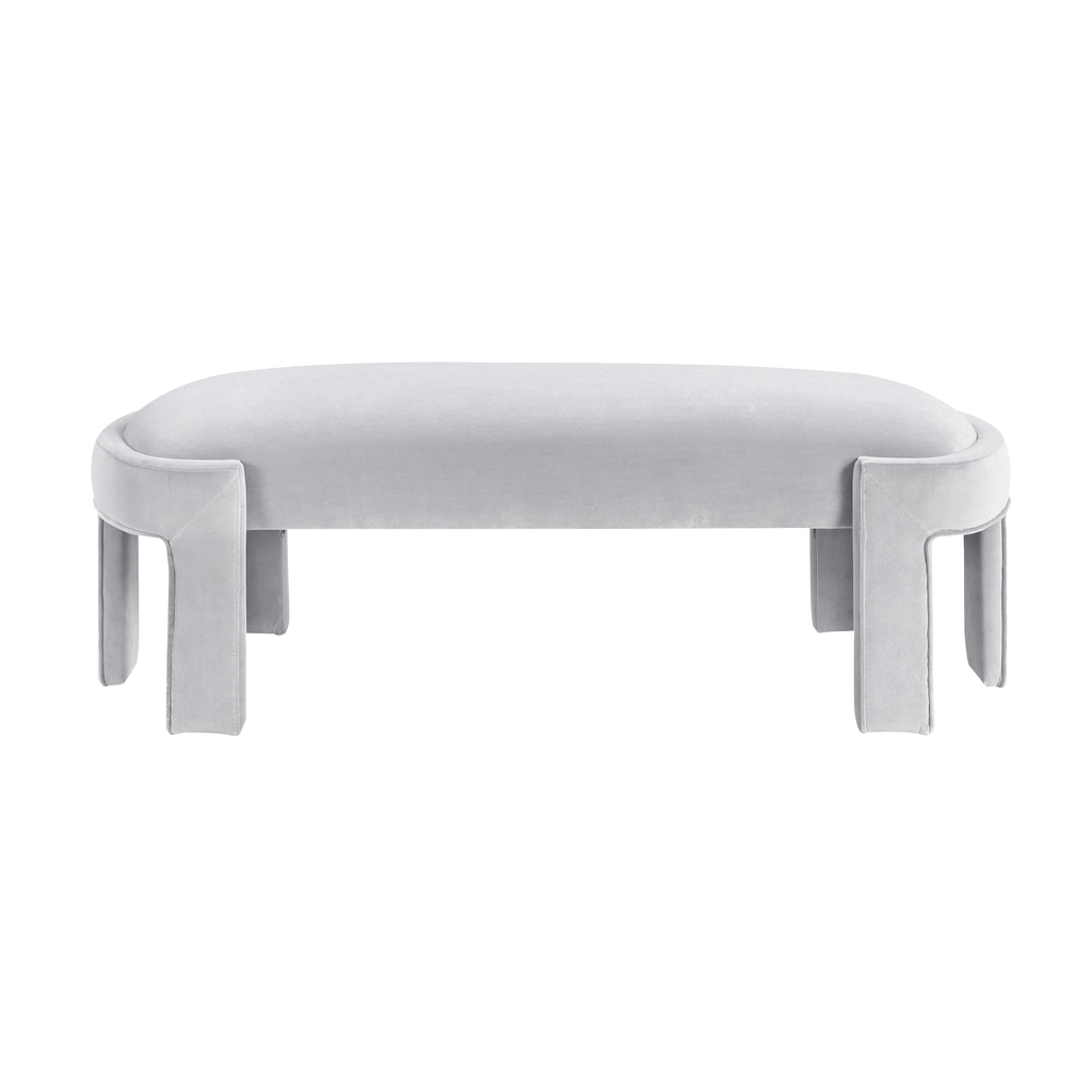 Flux Bench — Gray velvet, front view