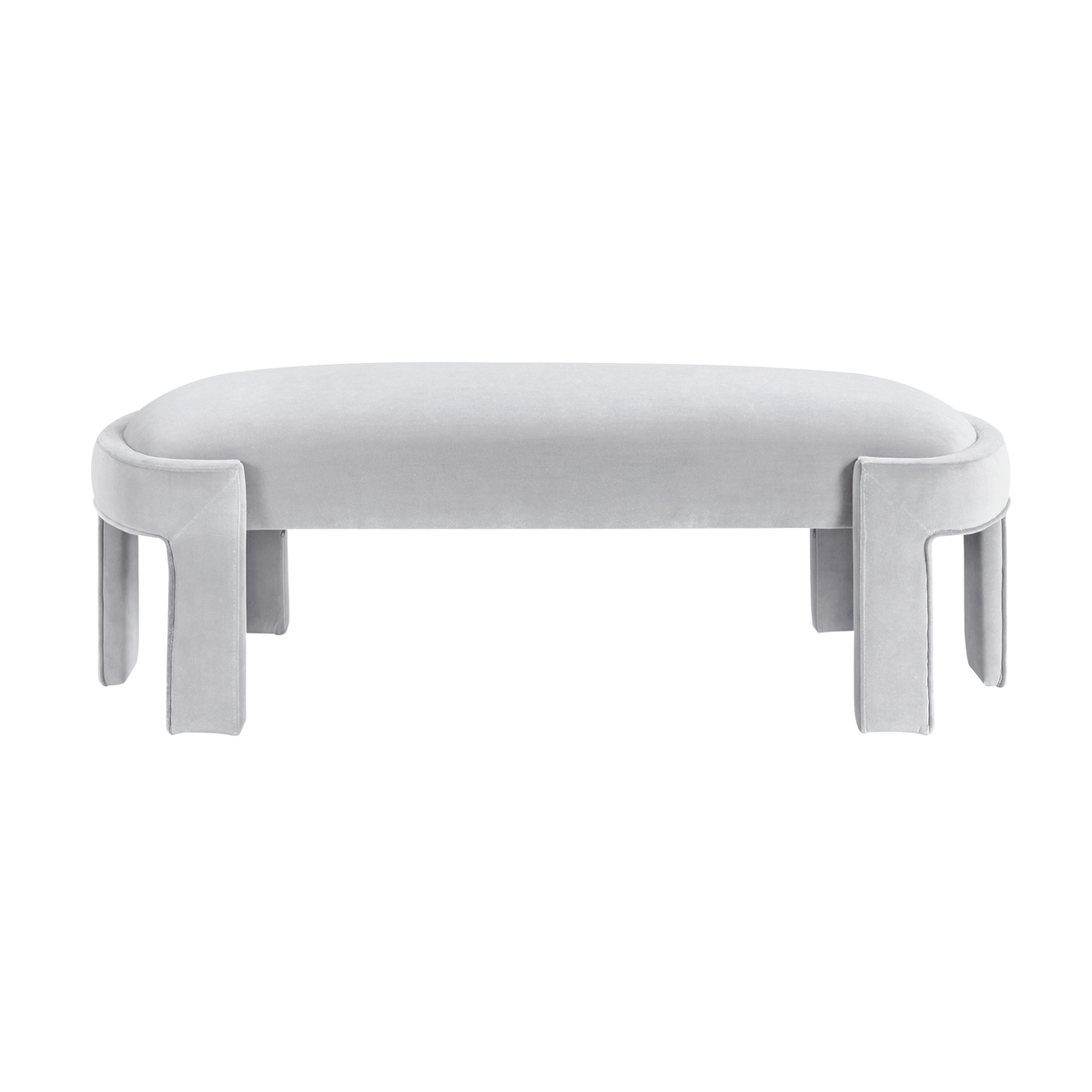 Flux Bench — Gray velvet, front view