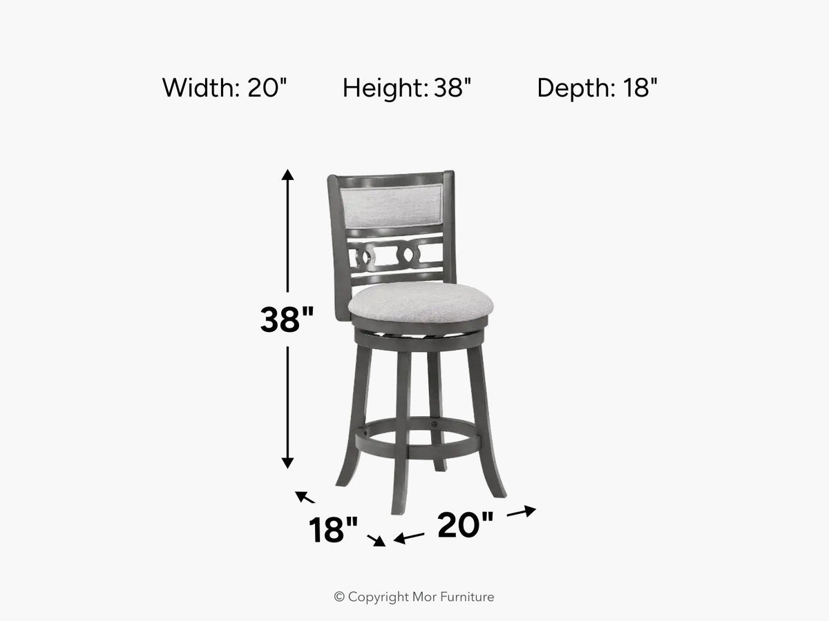 Gia Counter Height Swivel Stool - Gray dimensions