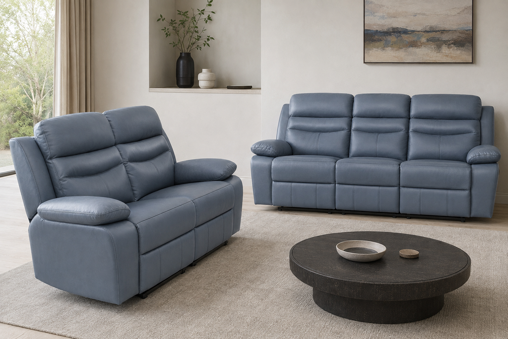 Hancock Manual Blue Loveseat with matching Sofa — room scene