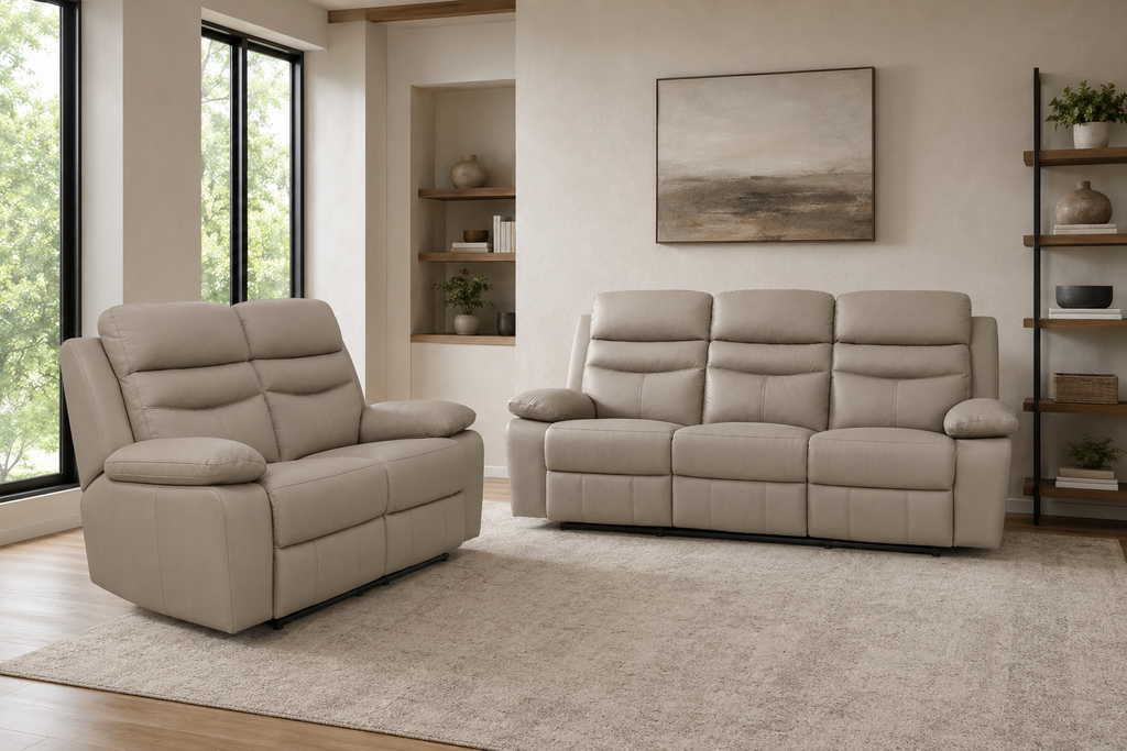 Hancock Manual Latte Loveseat with matching Sofa — room scene
