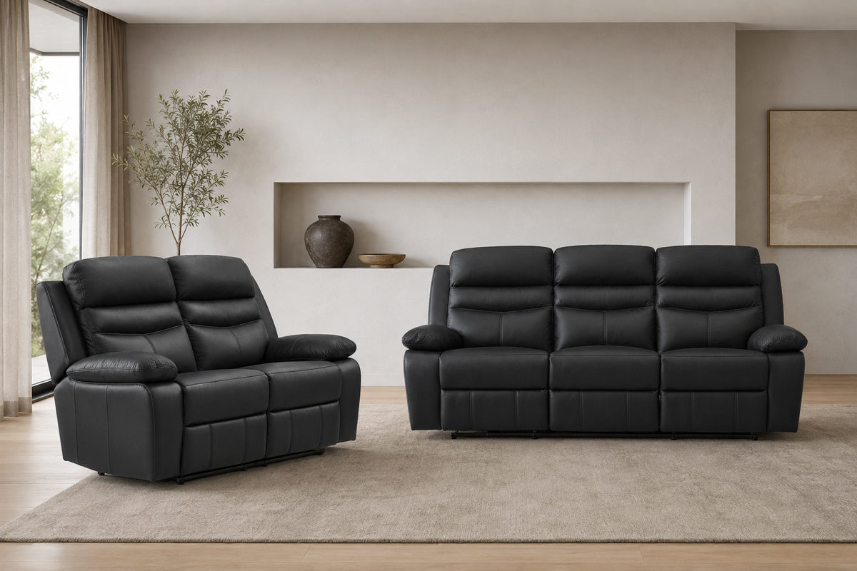 Hancock Power Black Loveseat with matching Sofa — room scene