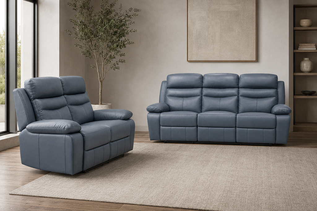 Hancock Power Blue Loveseat with matching Sofa — room scene