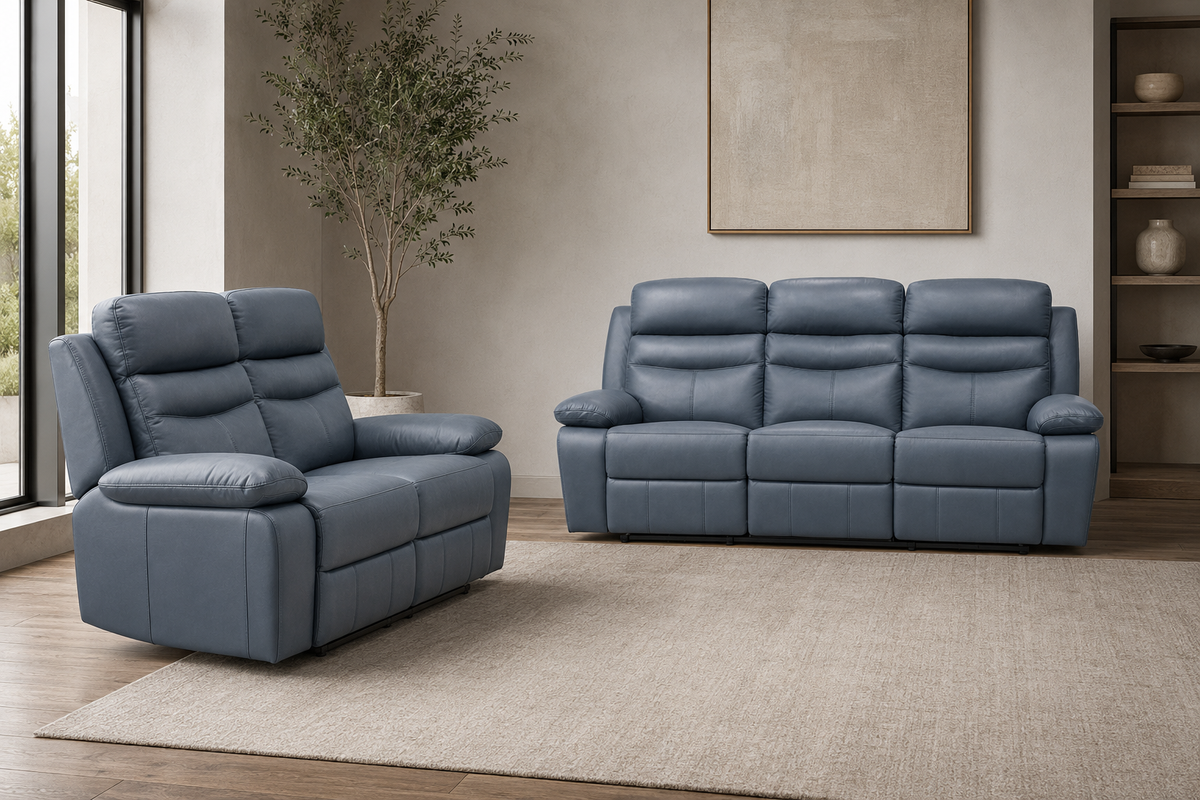 Hancock Power Blue Loveseat with matching Sofa — room scene