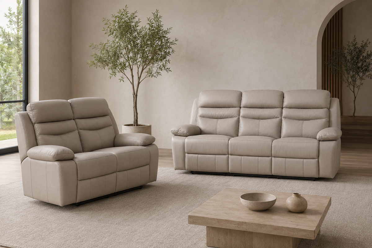 Hancock Power Latte Loveseat with matching Sofa — room scene