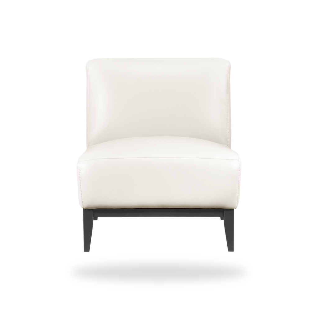 Houghton beige top grain buffalo leather accent chair complete front view