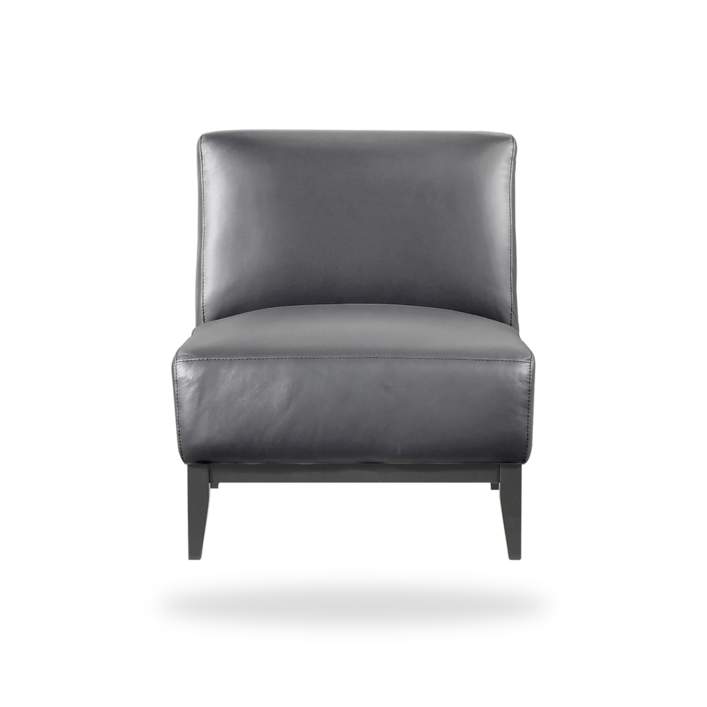 Houghton black top grain buffalo leather accent chair complete front view