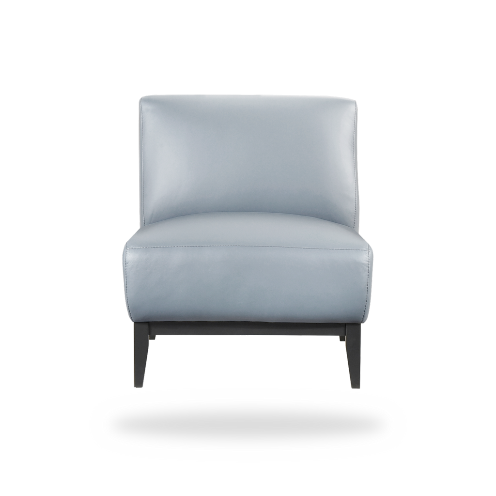 Houghton blue top grain buffalo leather accent chair complete front view