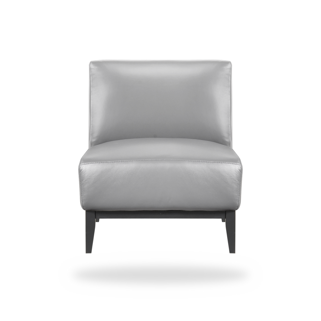 Houghton dark gray top grain buffalo leather accent chair complete front view
