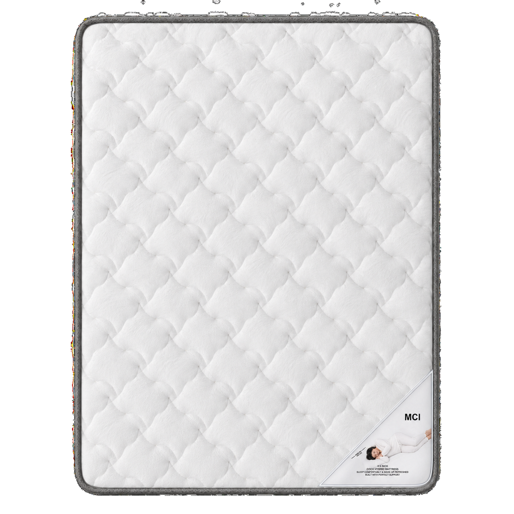 MCI 9.5 Inch Coco Hybrid Mattress overhead top view, original logo position