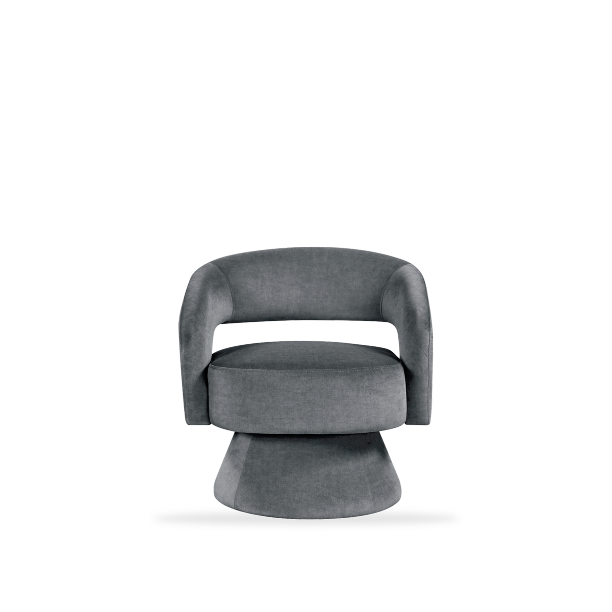 Lavon dark gray velvet swivel chair complete front view