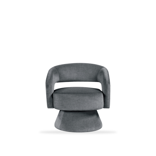 Lavon dark gray velvet swivel chair complete front view