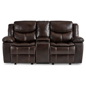 Bastrop Glider Reclining Loveseat with Center Console — Brown Manual Faux leather