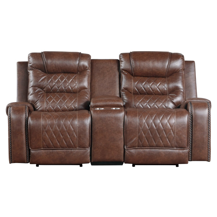 Putnam Glider Reclining Loveseat with Center Console — Brown Power