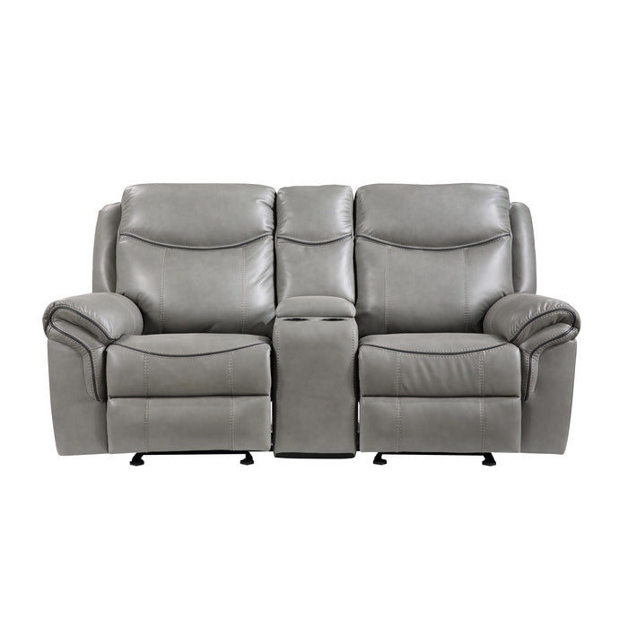 Aram Reclining Loveseat with Center Console — Gray Manual
