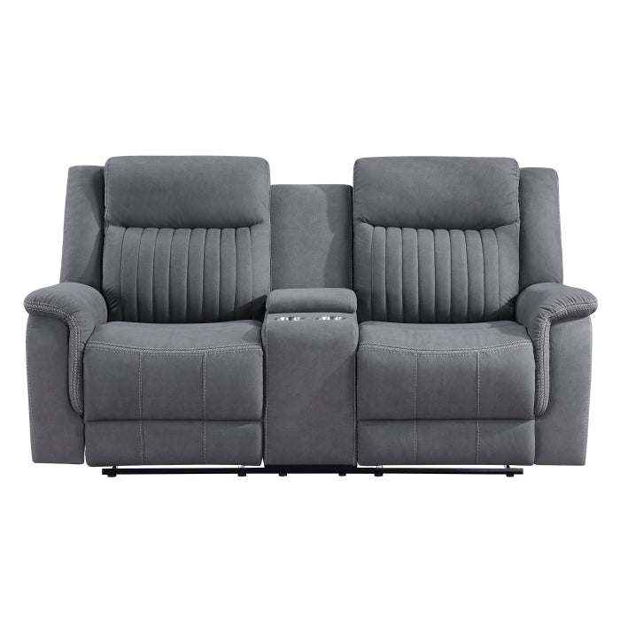 Dean Reclining Loveseat with Center Console — Gray Manual