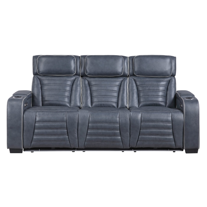 Cyber Power Double Reclining Sofa with Center Drop-Down Cup Holders, Power Headrests,  Storage Arms(Top and Side) ,Cup holders, Reading Lights, Wireless Charger, Air Massage, Heat,  LED Lighting and Charging Ports