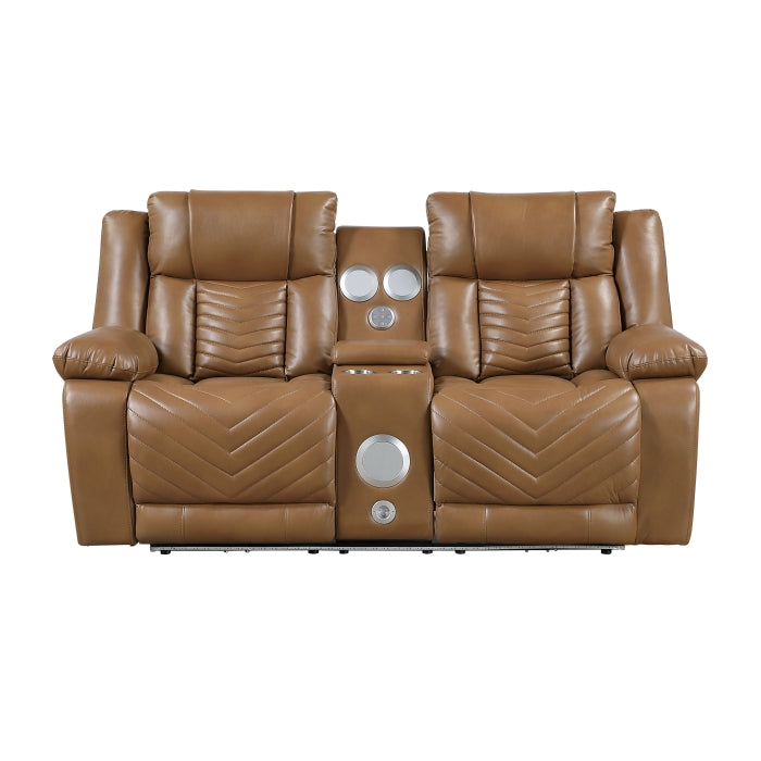 Huron Reclining Loveseat with Center Console — Brown Power
