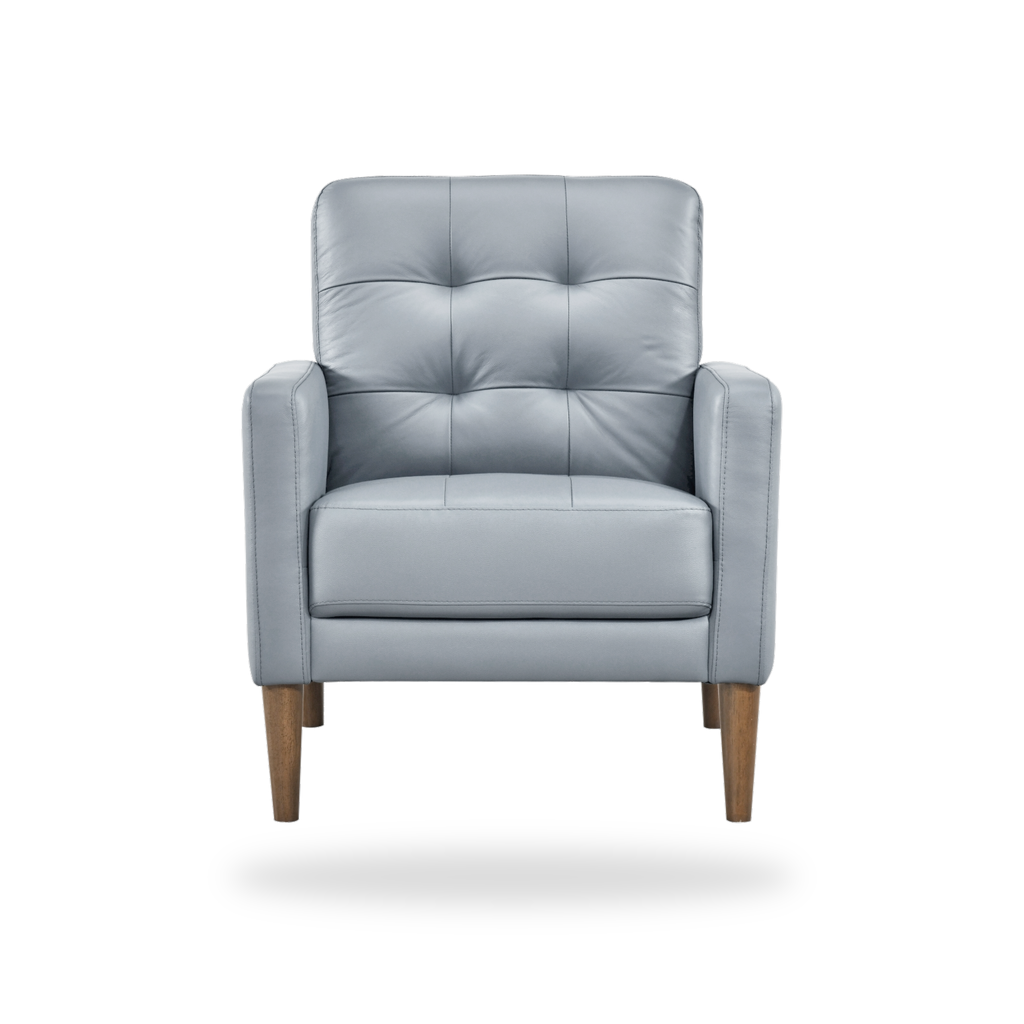 Riva blue leather match accent chair complete front view