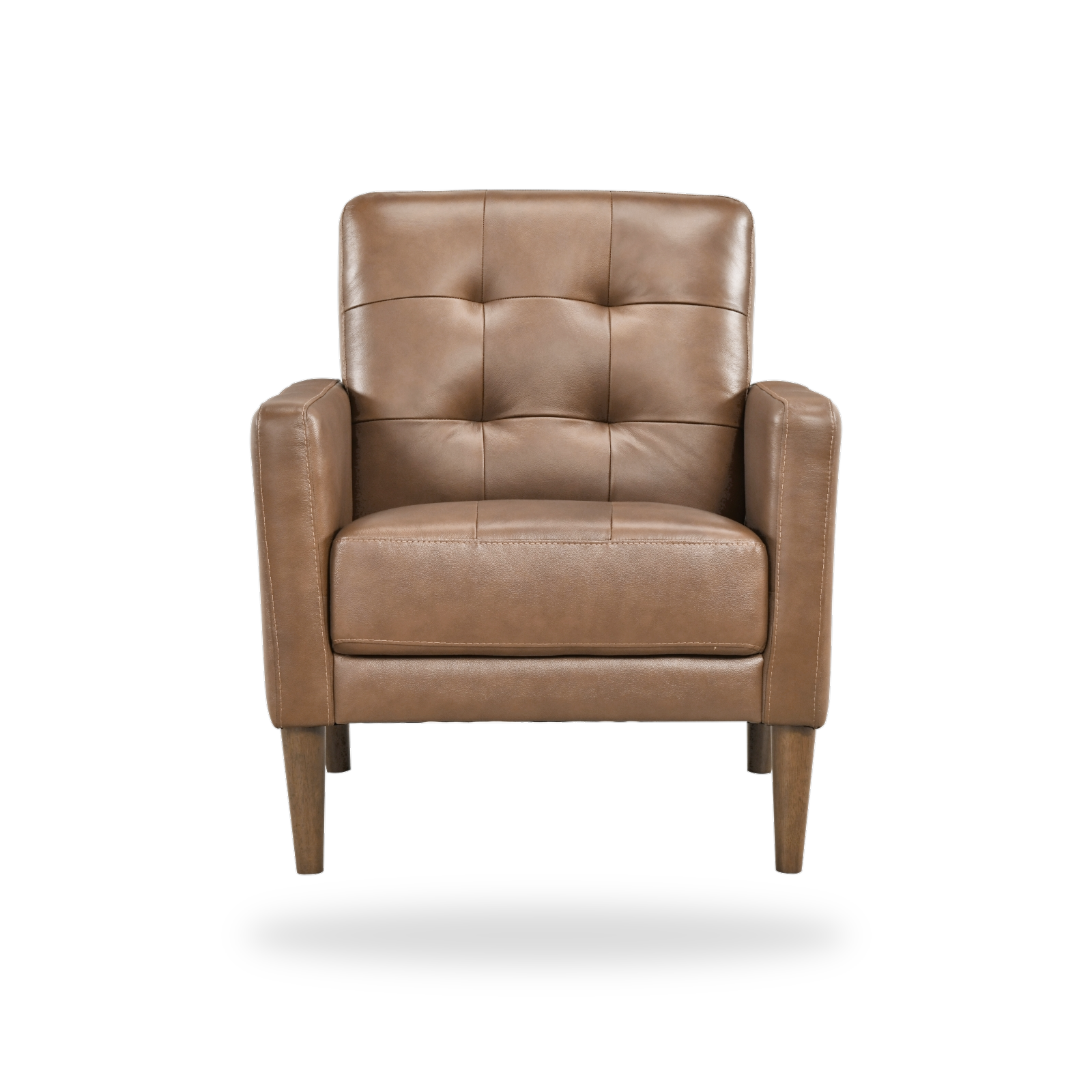 Riva camel leather match accent chair complete front view