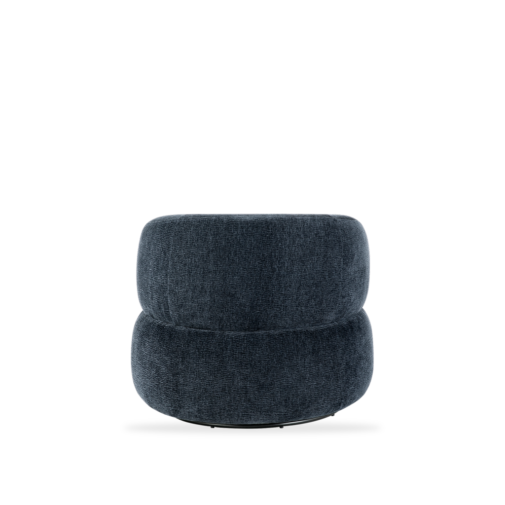 Ruvo blue chenille swivel chair full back view