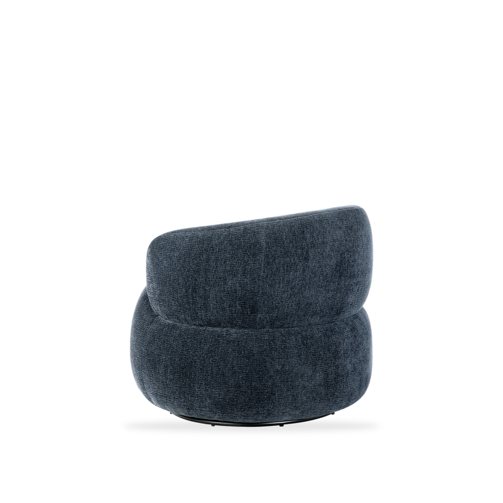 Ruvo blue chenille swivel chair left rear view