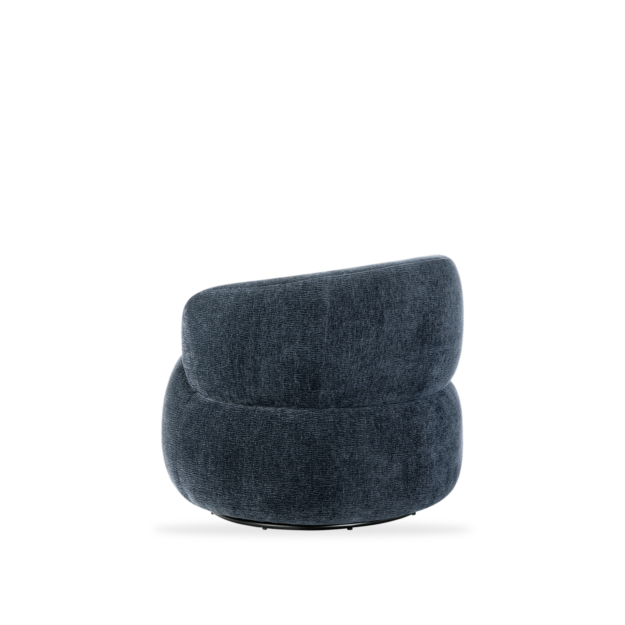 Ruvo blue chenille swivel chair left rear view