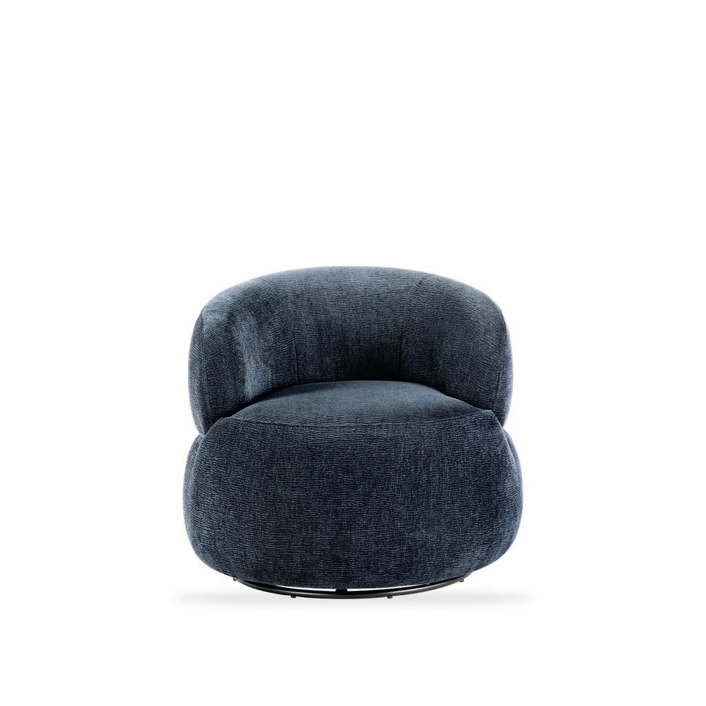 Ruvo blue chenille swivel chair complete front view