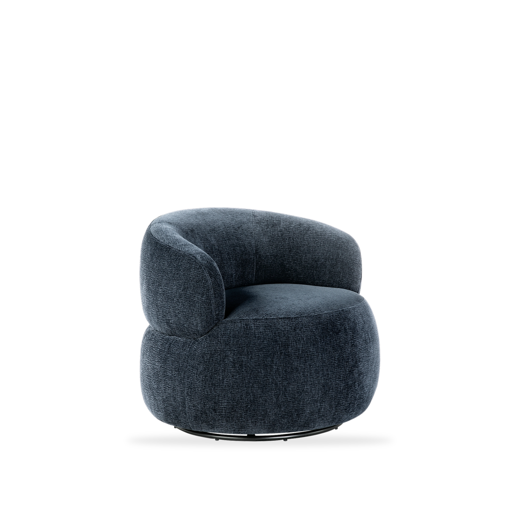 Ruvo blue chenille swivel chair 45 degree view