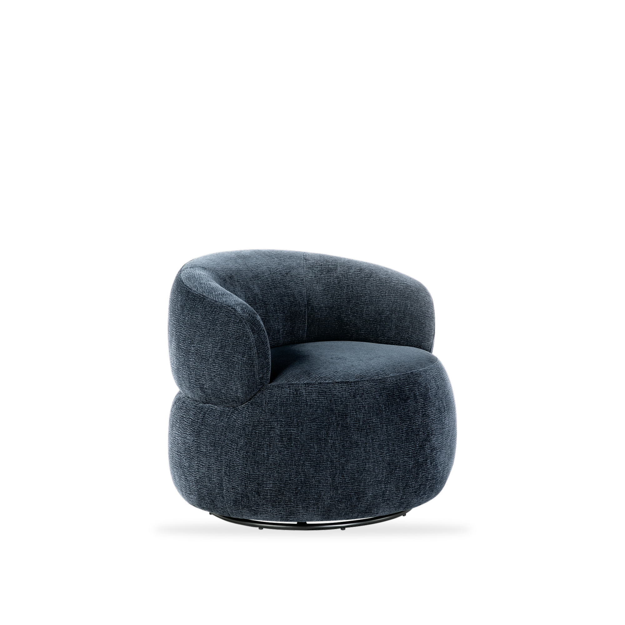 Ruvo blue chenille swivel chair 45 degree view