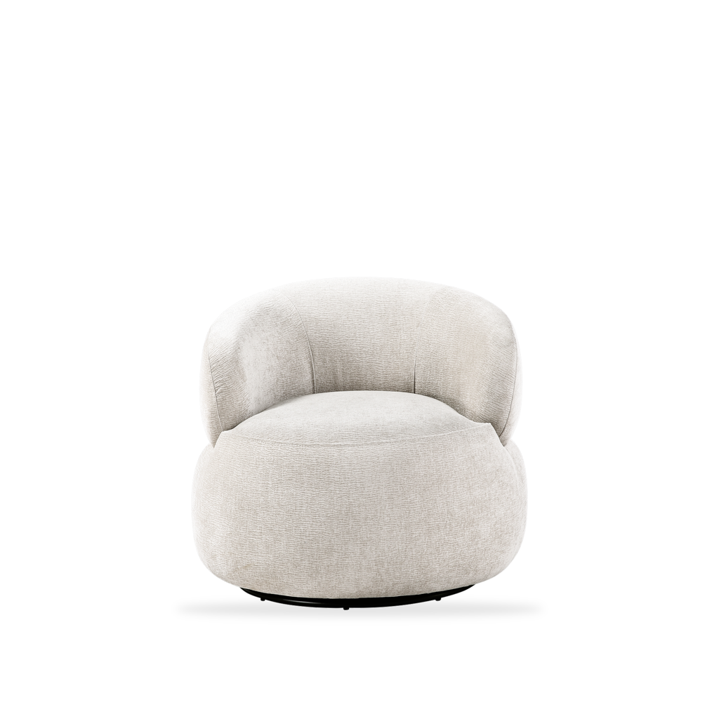 Ruvo light brown chenille swivel chair complete front view